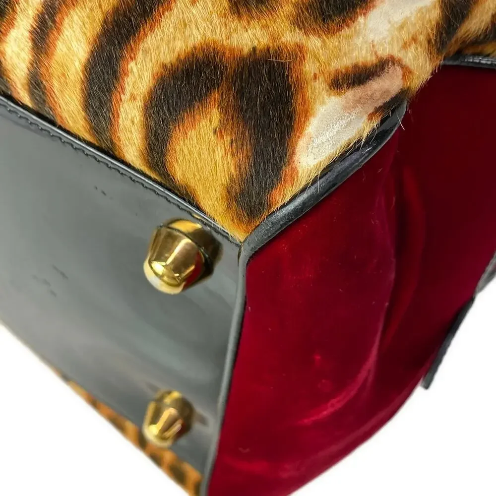 Christian Dior Gambler Handbag Beige Bordeaux Black Unborn Calf Velour Patent